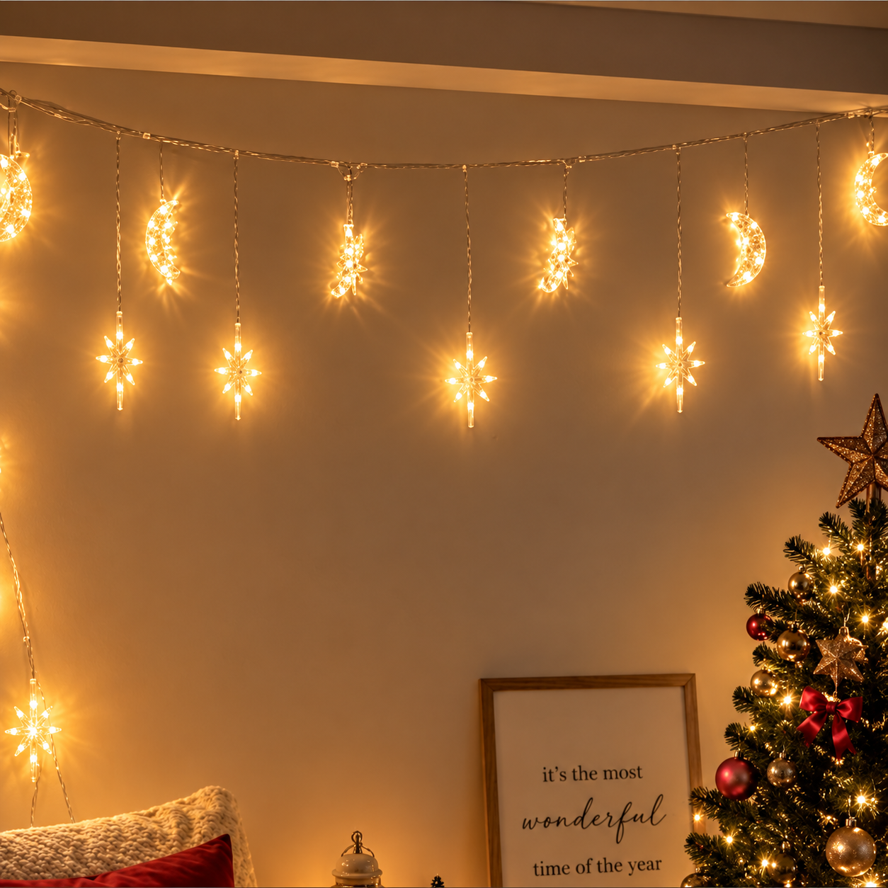 Star and moon curtain light